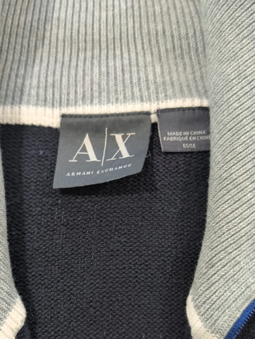 Armani Exchange Navy & Gray Full-Zip Knit Jacket